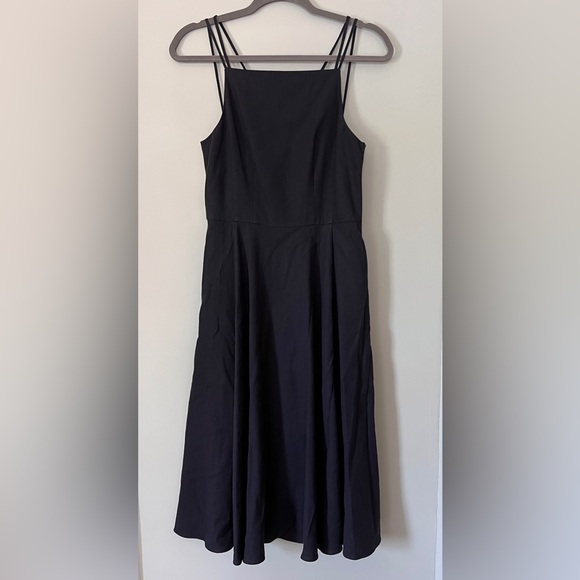 Theory Square Neck Good Linen Midi Dress Strappy Square Neck Navy Blue Size 2 - Picture 7 of 12